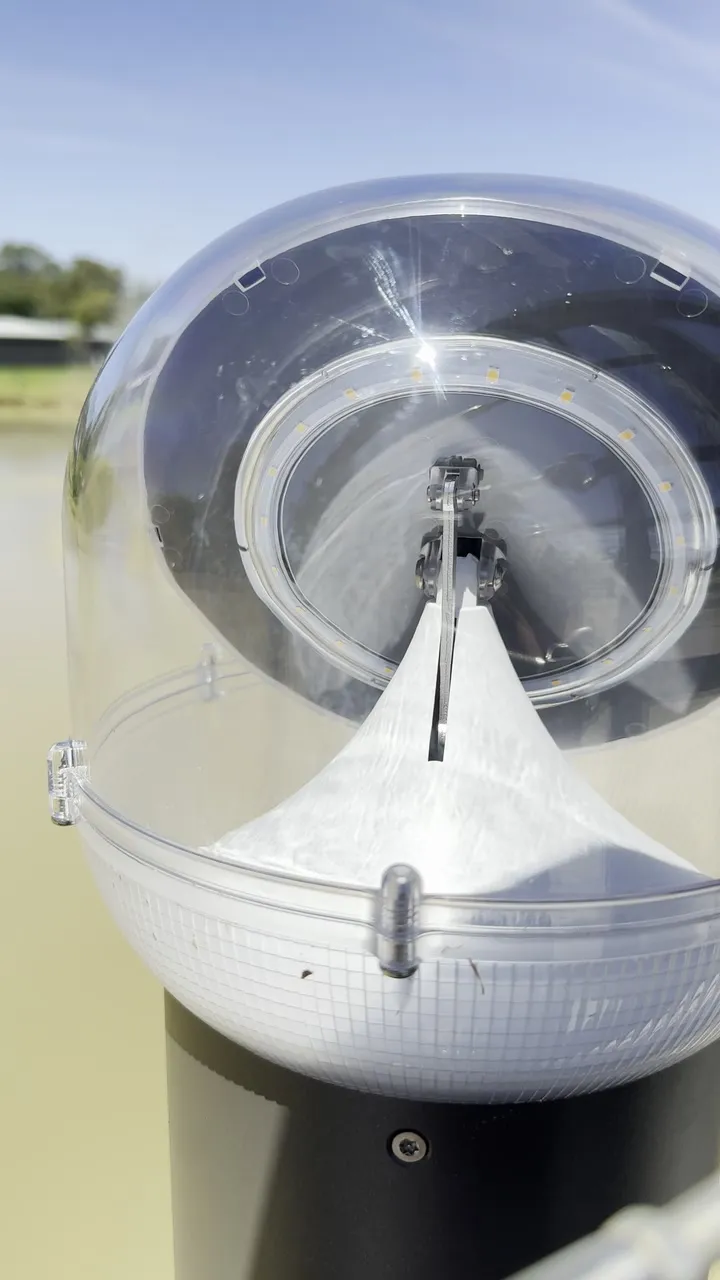 Close-up of a solar bollard head on the footbridge